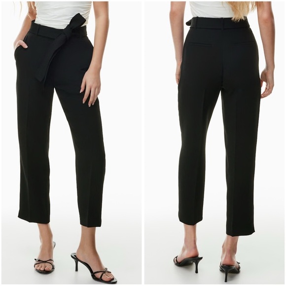 Aritzia Wilfred Black Tie Front High Waisted Belted Crepe Pants Size 00 - Picture 1 of 15